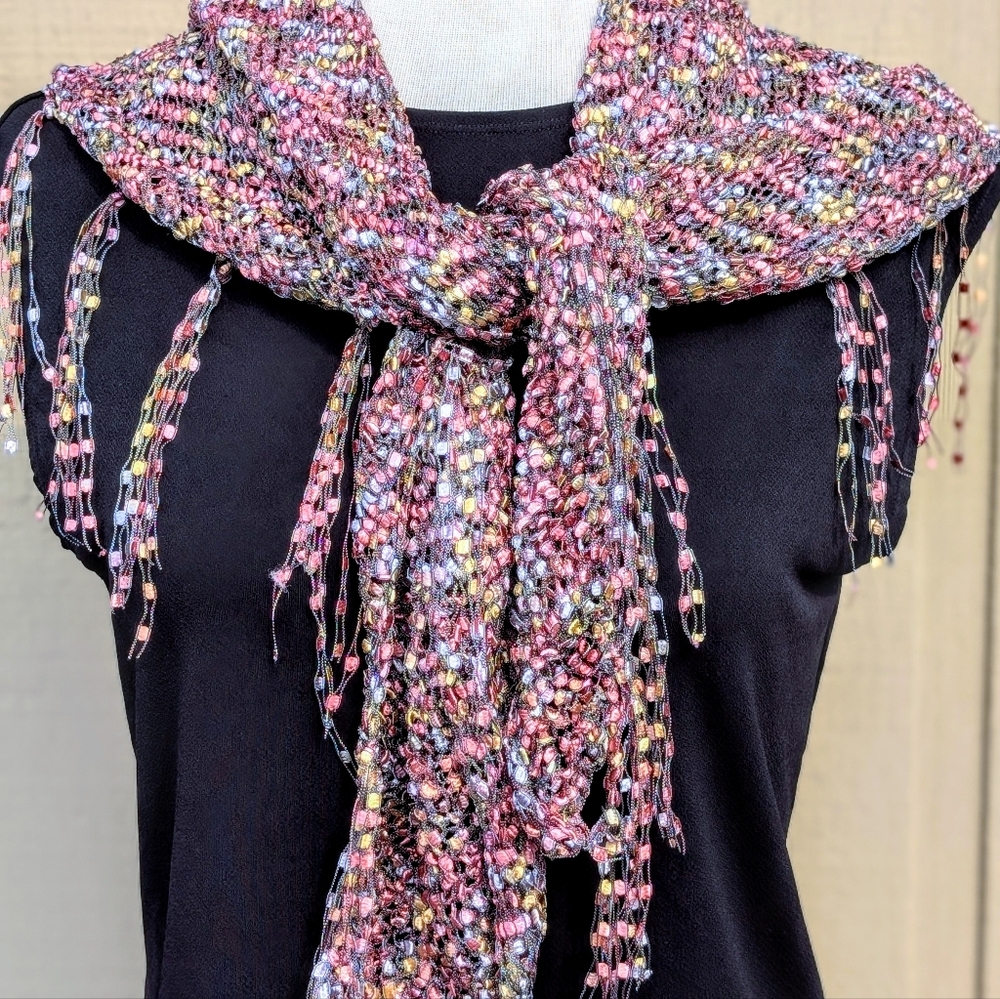 Pastel Knitted Ladder Ribbon Shawl